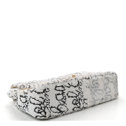 Sequin Logo Medium Flap White Black