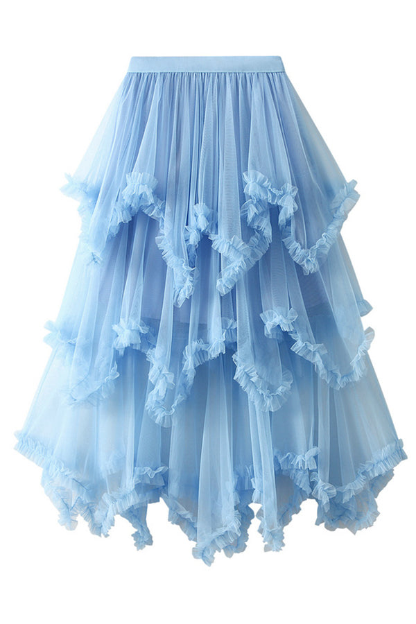 Falda de pastel de longitud media cintura alta gran oscilación esponjosa hada vestido de gasa falda larga