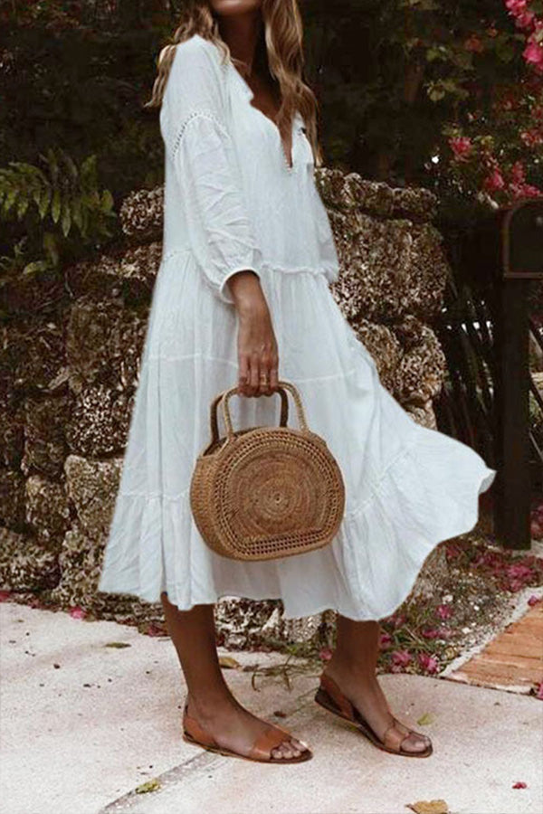 Vestidos de moda con falda pastel y cuello en V y patchwork liso