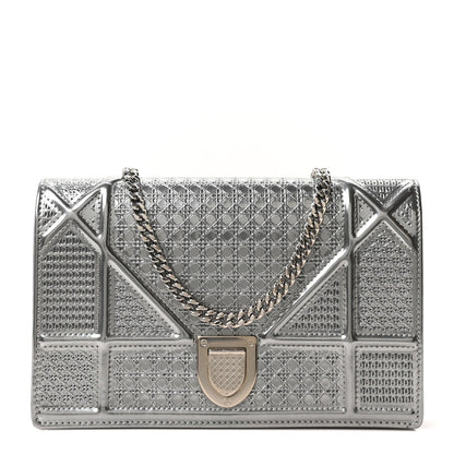 Metallic Patent Micro-Cannage Diorama Wallet on Chain Pouch Silver