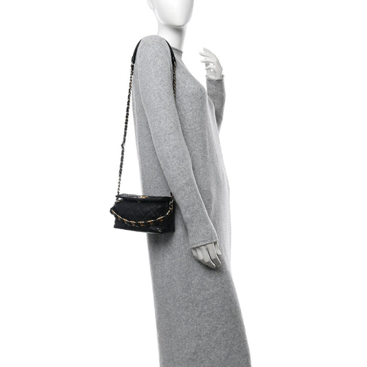 Crumpled Lambskin Quilted Small CC Links Shoulder Bag Black