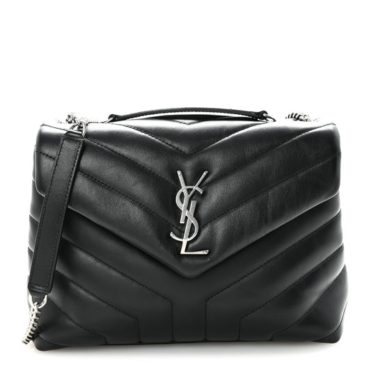 Calfskin Y Quilted Monogram Small Loulou Chain Satchel Black