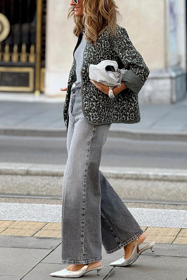 Chaqueta cálida y elegante con estampado de leopardo
