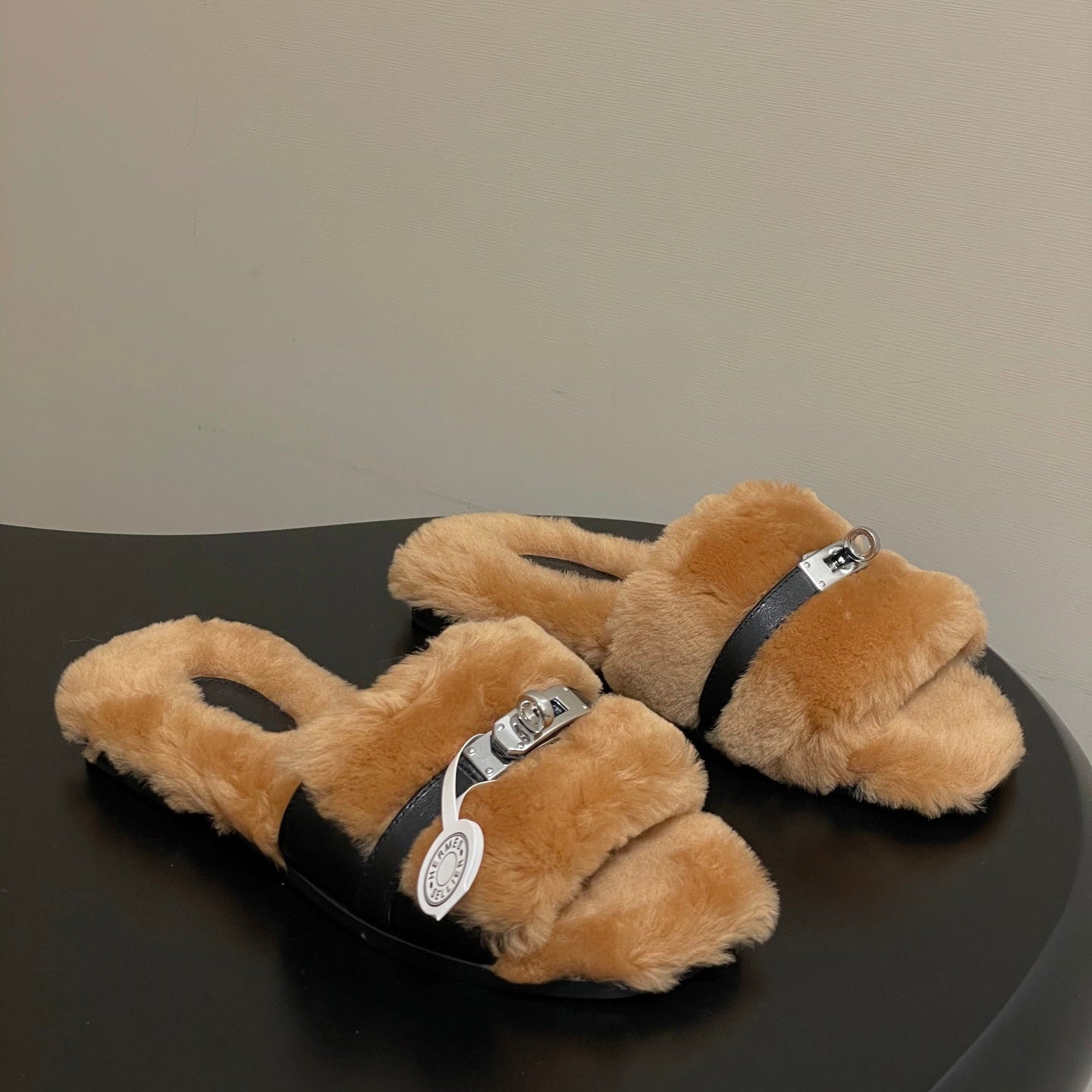 Hermes Giulia Kelly Buckle H-Slippers Brown in Wool 594325