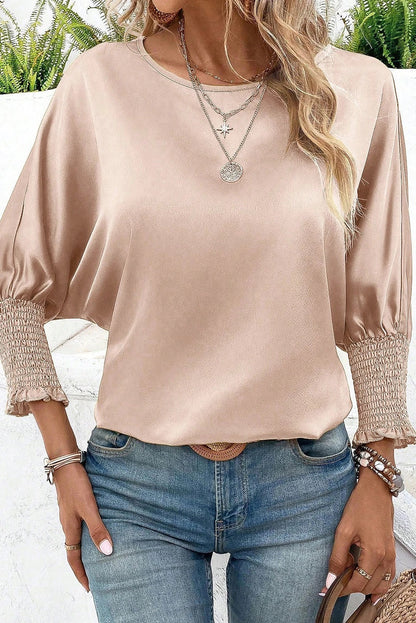 Blusa de satén con mangas dolman fruncidas en gris humo