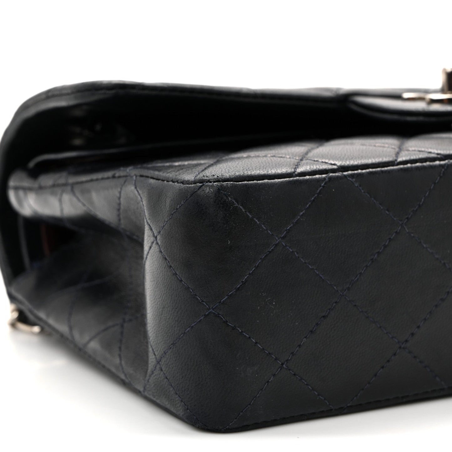 Lambskin Quilted Small Double Flap Navy