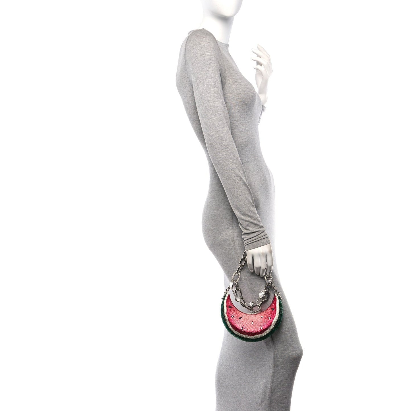 Crystal Watermelon Crescent Minaudiere Clutch