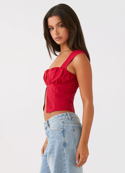 A Poet's Notes Linen Top - Red