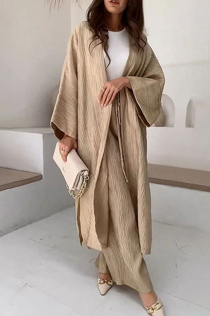 Conjunto informal de dos piezas con cárdigan largo y abertura de moda