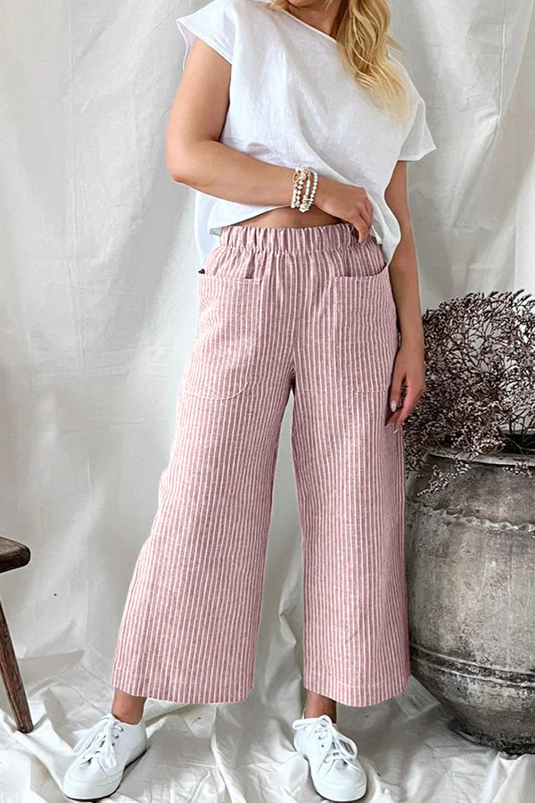 Pantalones rectos casuales de algodón y lino para mujer