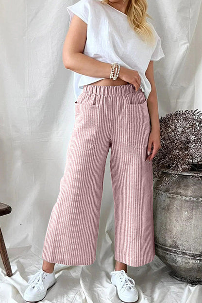 Pantalones rectos casuales de algodón y lino para mujer