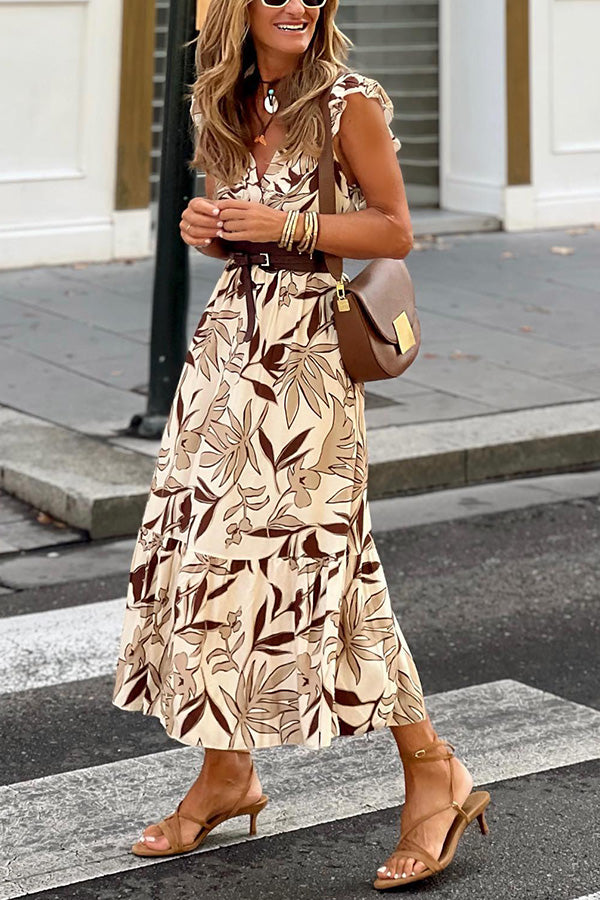 Vestido de moda con escote en V y mangas de hongo
