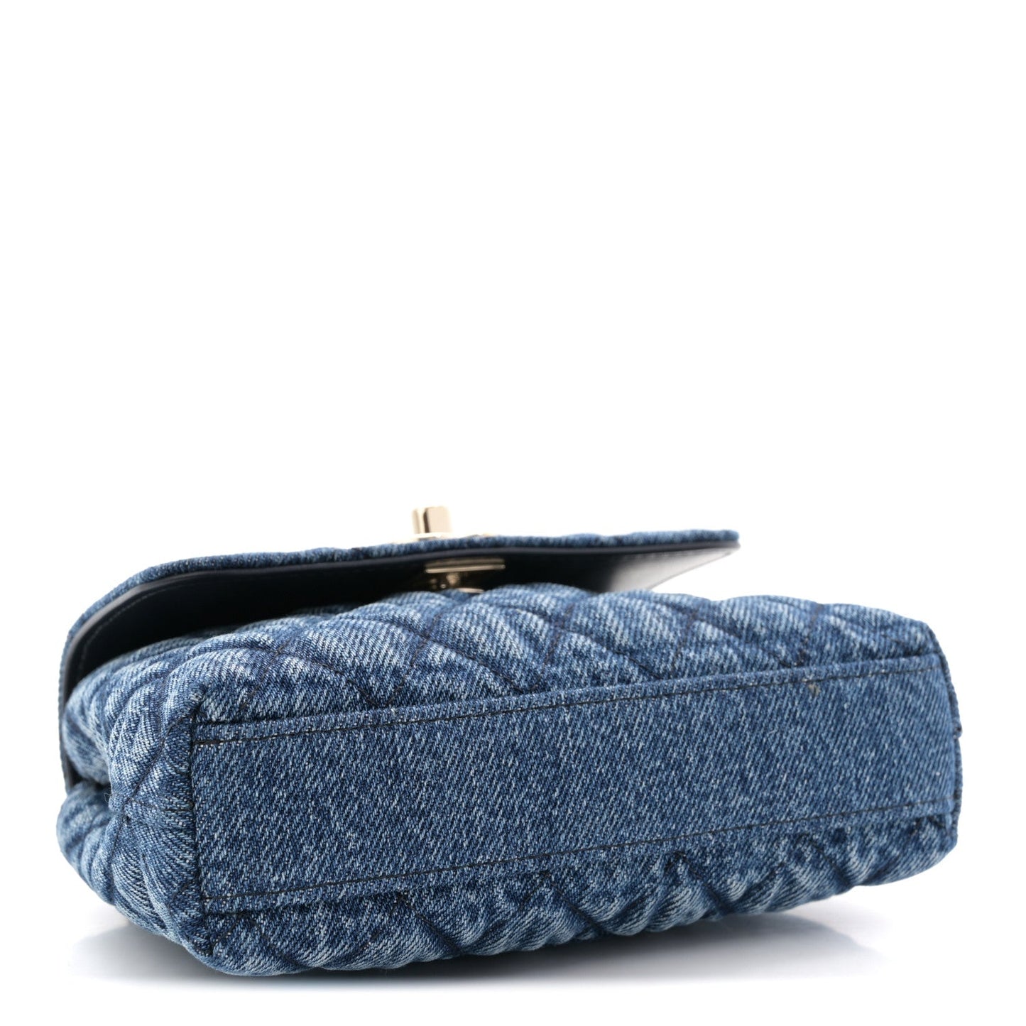 Washed Denim Quilted Coco Handle Clutch With Chain Blue
