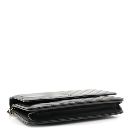Lambskin Chevron Quilted Wallet On Chain WOC Black