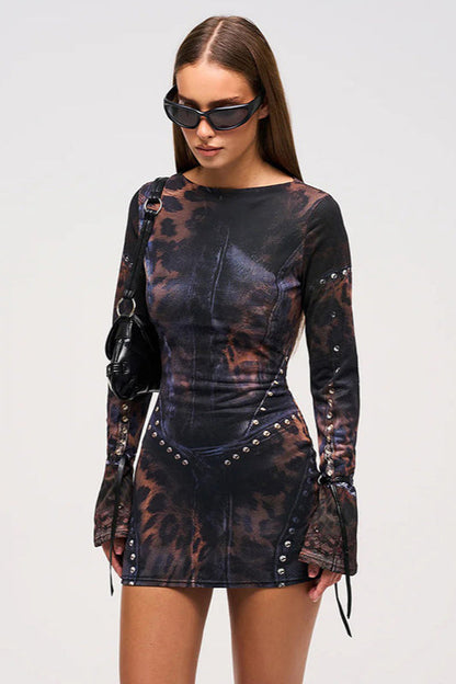 Sexy Long Sleeve Graphic Mini Dress