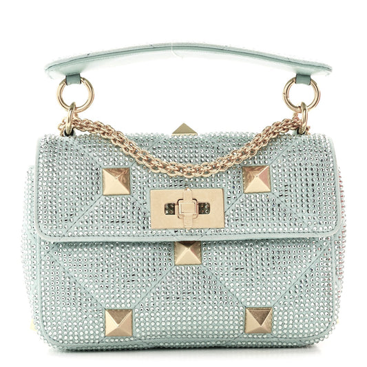 Crystal Suede Small Roman Stud Shoulder Bag Green