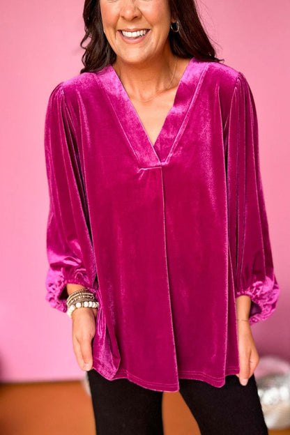 Camisa de manga larga con cuello en V y terciopelo dorado para mujer