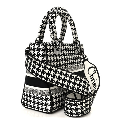 Canvas Houndstooth Embroidered Medium Lady D-Lite Black White