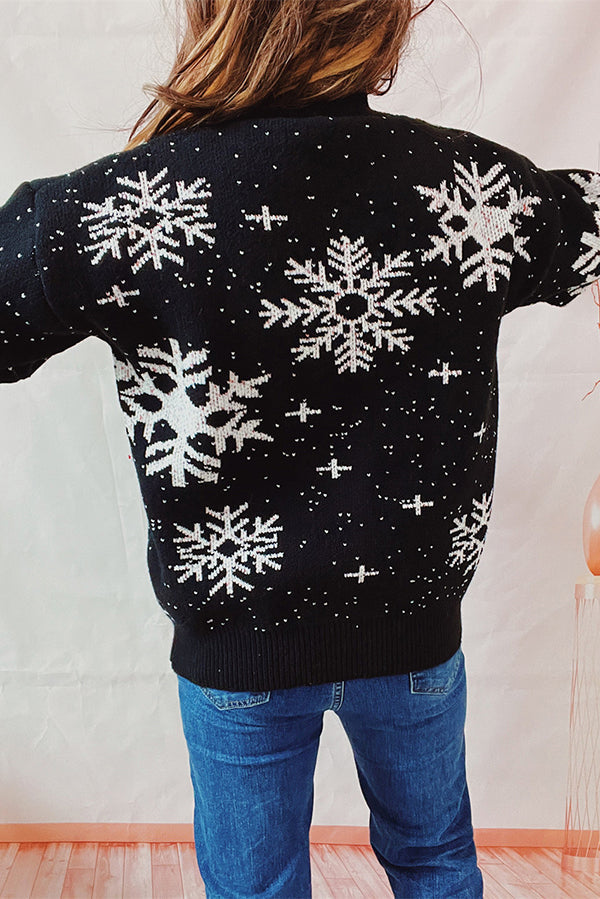 Suéter de punto de cuello redondo y manga larga con estampado navideño