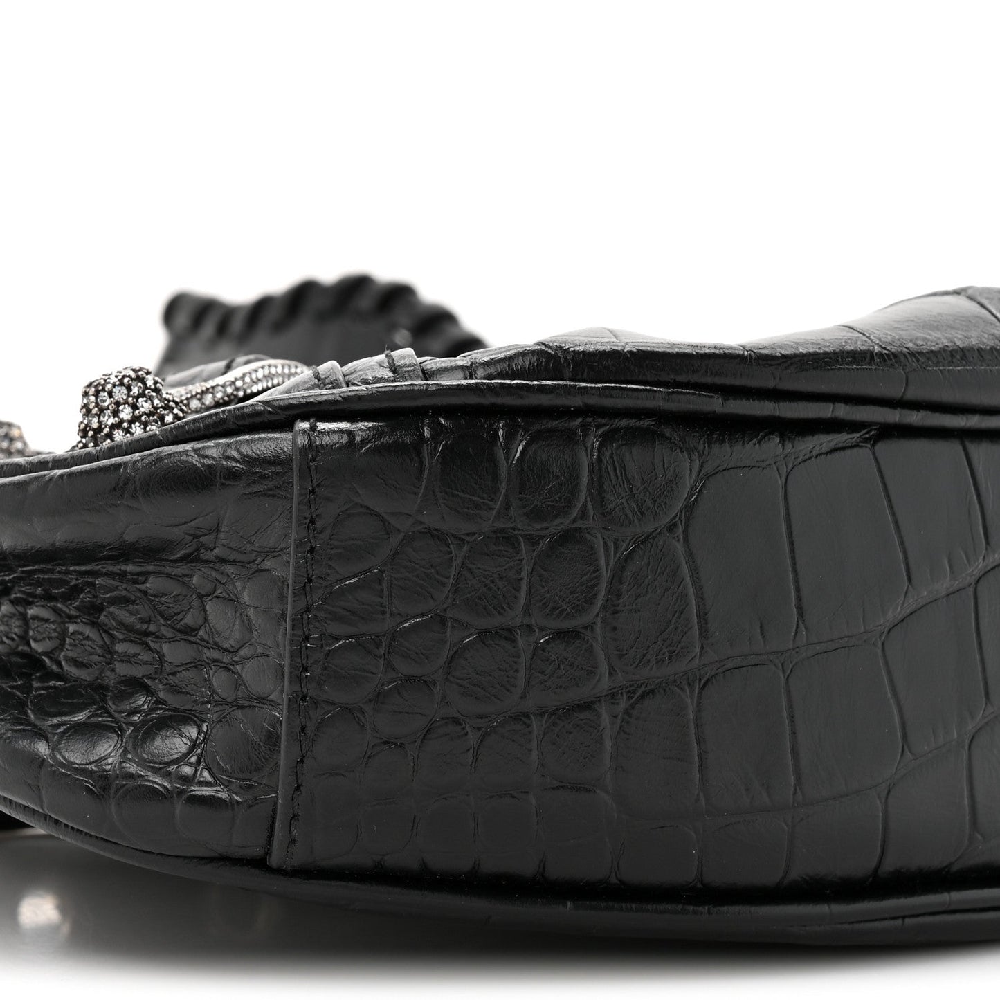 Extra Supple Calfskin Crystal Crocodile Embossed Le Cagole Shoulder Bag XS Black