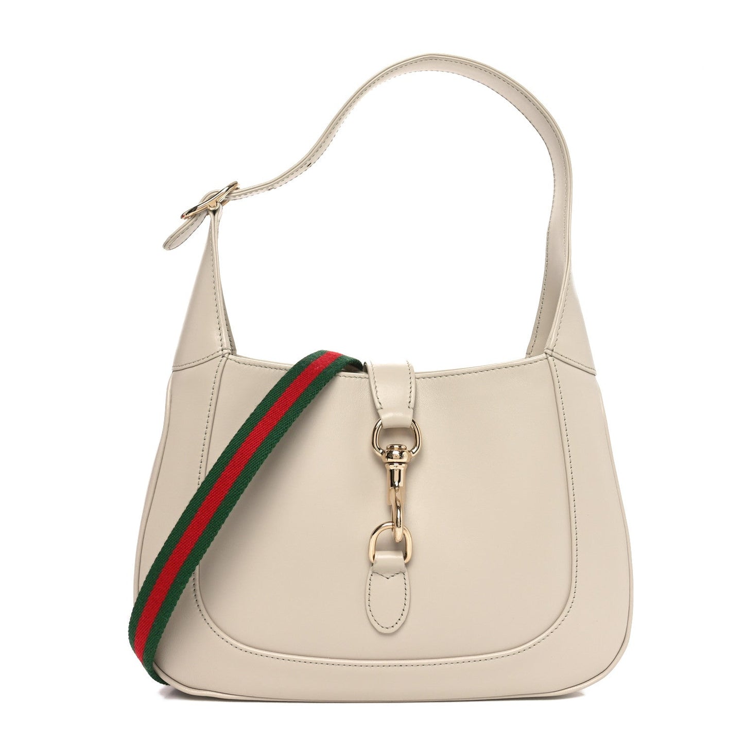 Ancora Calfskin Web Small Jackie Shoulder Bag Light Grey