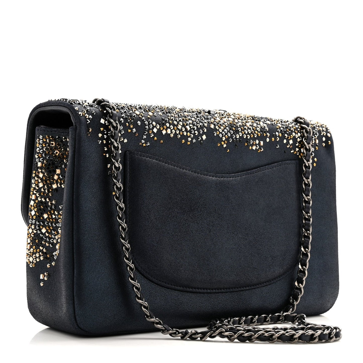 Oxidized Goatskin Strass Buonasera Medium Flap Dark Blue