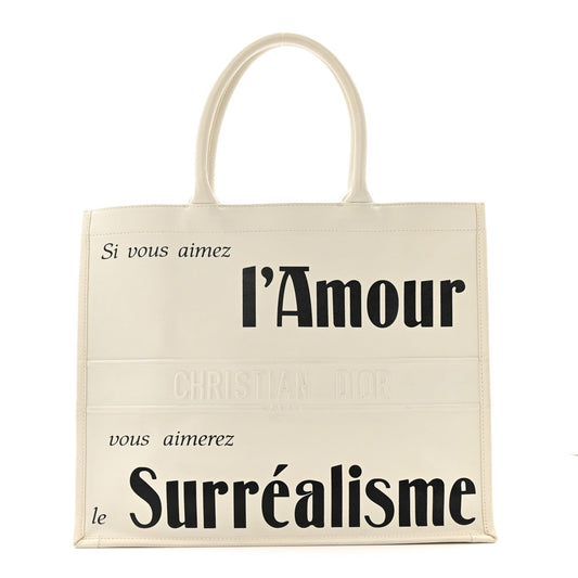 Calfskin Large Surrealism Book Tote Ivory