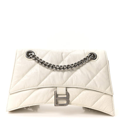 Crushed Calfskin Quilted Small Crush Chain Bag Optic White