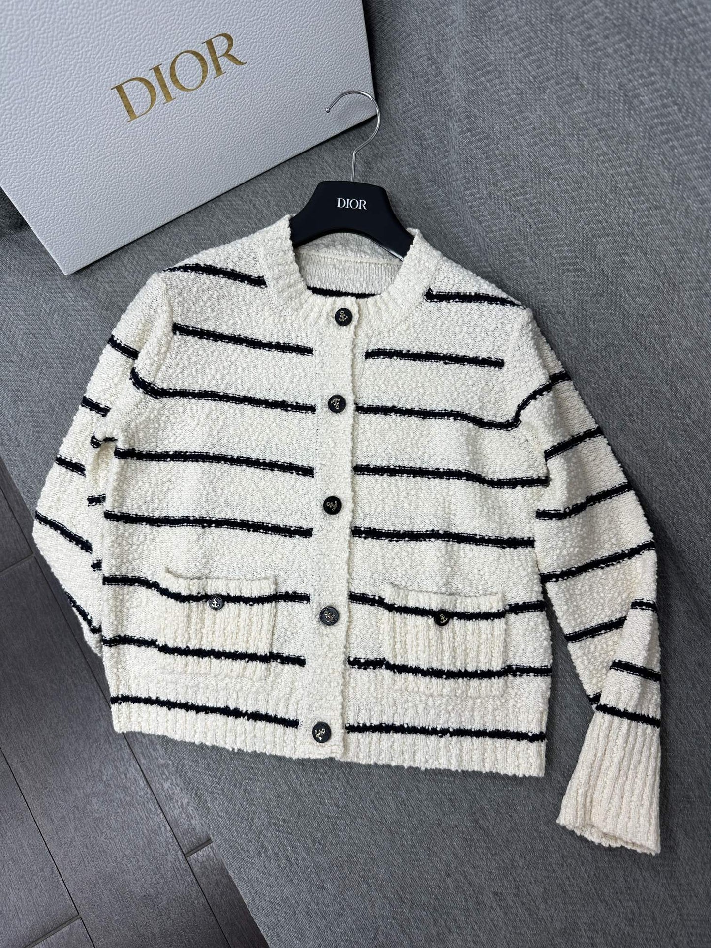 CD Marinière Twinset Cardigan Black White Cotton Wool 345341