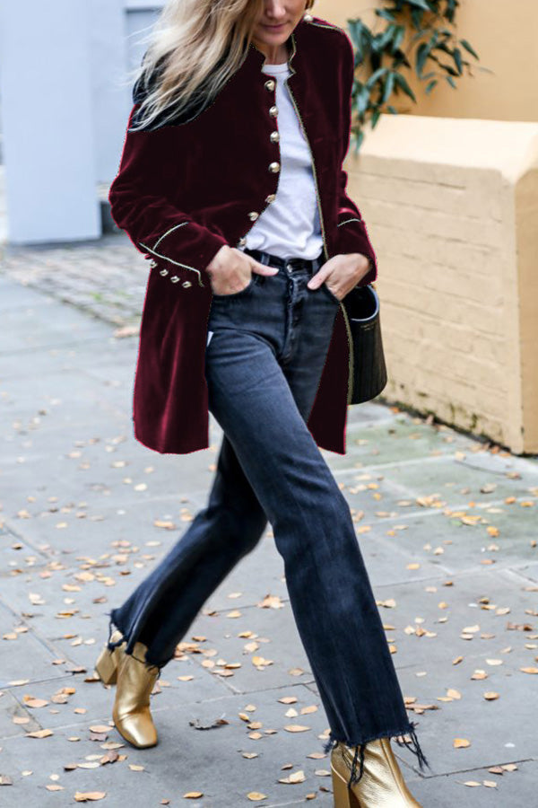 Chaqueta de mujer con múltiples botones y patchwork de terciopelo cálido