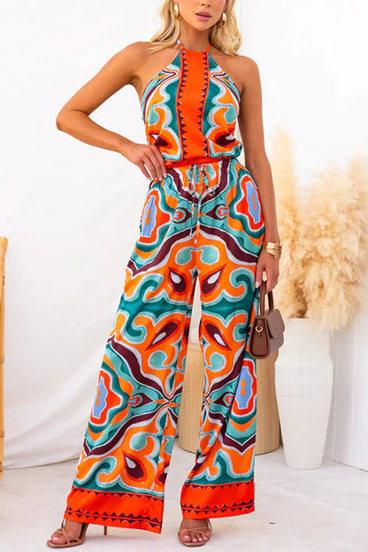 Top de tirantes ajustable con lazo y estampado étnico abstracto de satén Oh So Chic