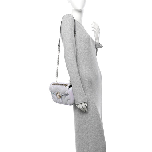 Iridescent Nappa Chevron Matelasse Small GG Marmont Shoulder Bag Iridescent Snow Light Blue
