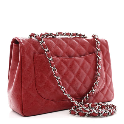 Caviar Quilted Jumbo Single Flap Red
