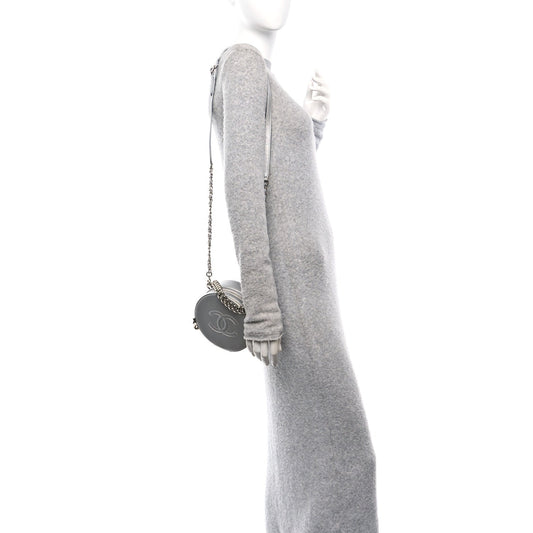 Metallic Glazed Calfskin Round As Earth Evening Bag Silver