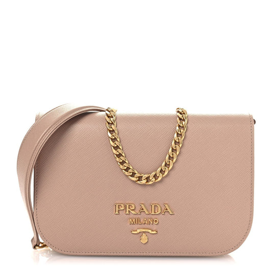 Saffiano Bandoliera Chain Crossbody Bag Cammeo