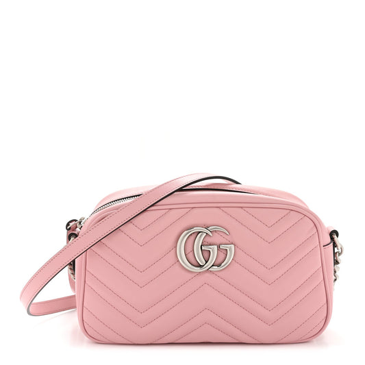 Calfskin Matelasse Small GG Marmont Chain Shoulder Bag Wild Rose
