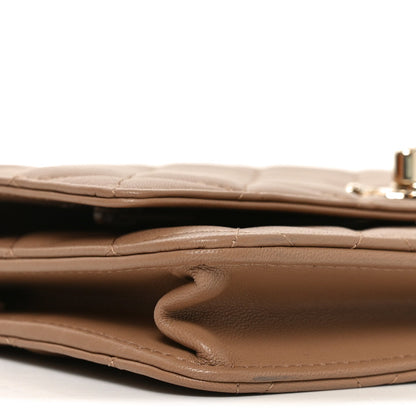 Lambskin Quilted Trendy CC Wallet On Chain WOC Beige