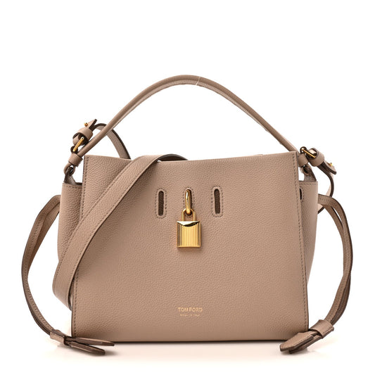 Grained Calfskin Small Padlock Top Handle Beige