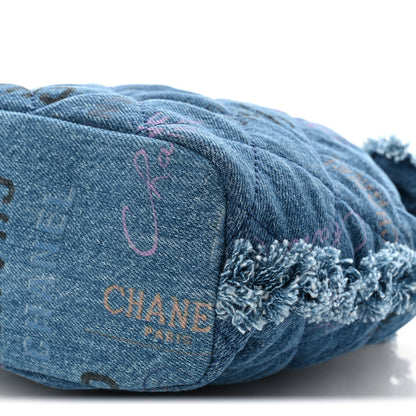 Denim Quilted Small Mood Bucket With Chain Blue Yellow Orange