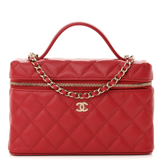Caviar Quilted Top Handle Slim Vanity With Chain Red