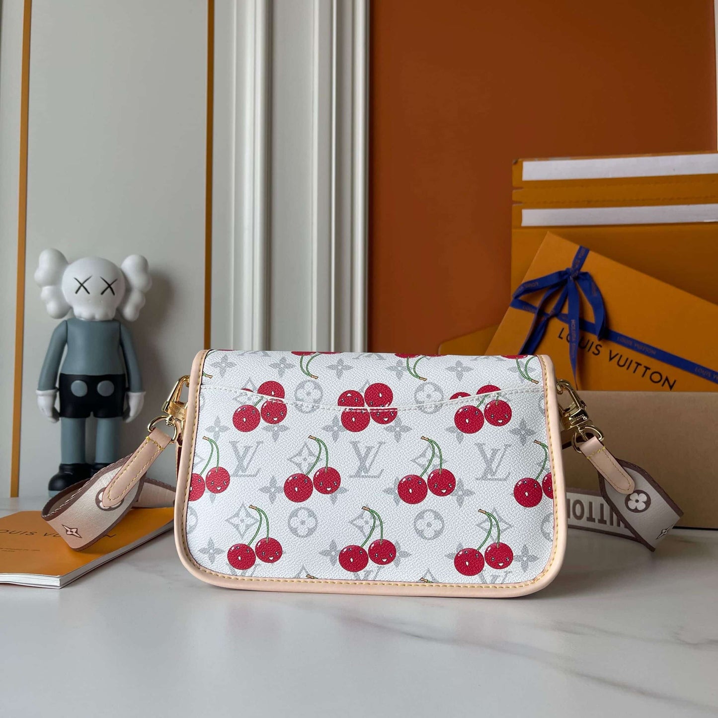 LOUIS VUITTON X TAKASHI MURAKAMI DIANE BAG MONOGRAM CHERRY WHITE 25CM