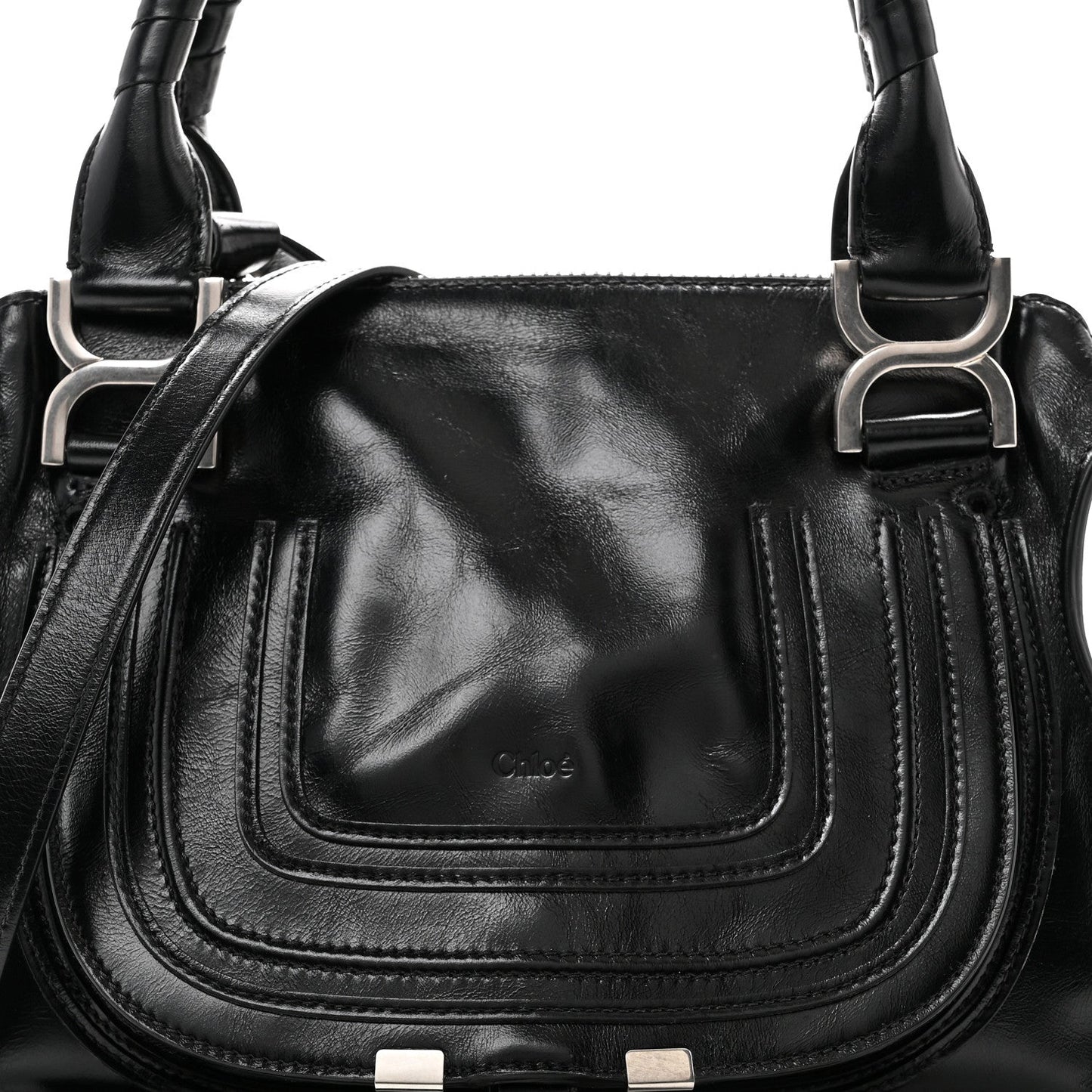 Natural Shiny Calfskin Small Marcie Satchel Black