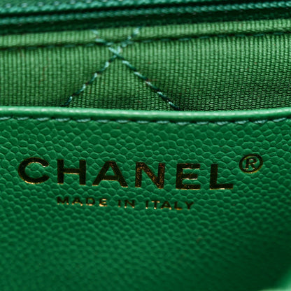 Caviar Quilted Mini CC Flap Green