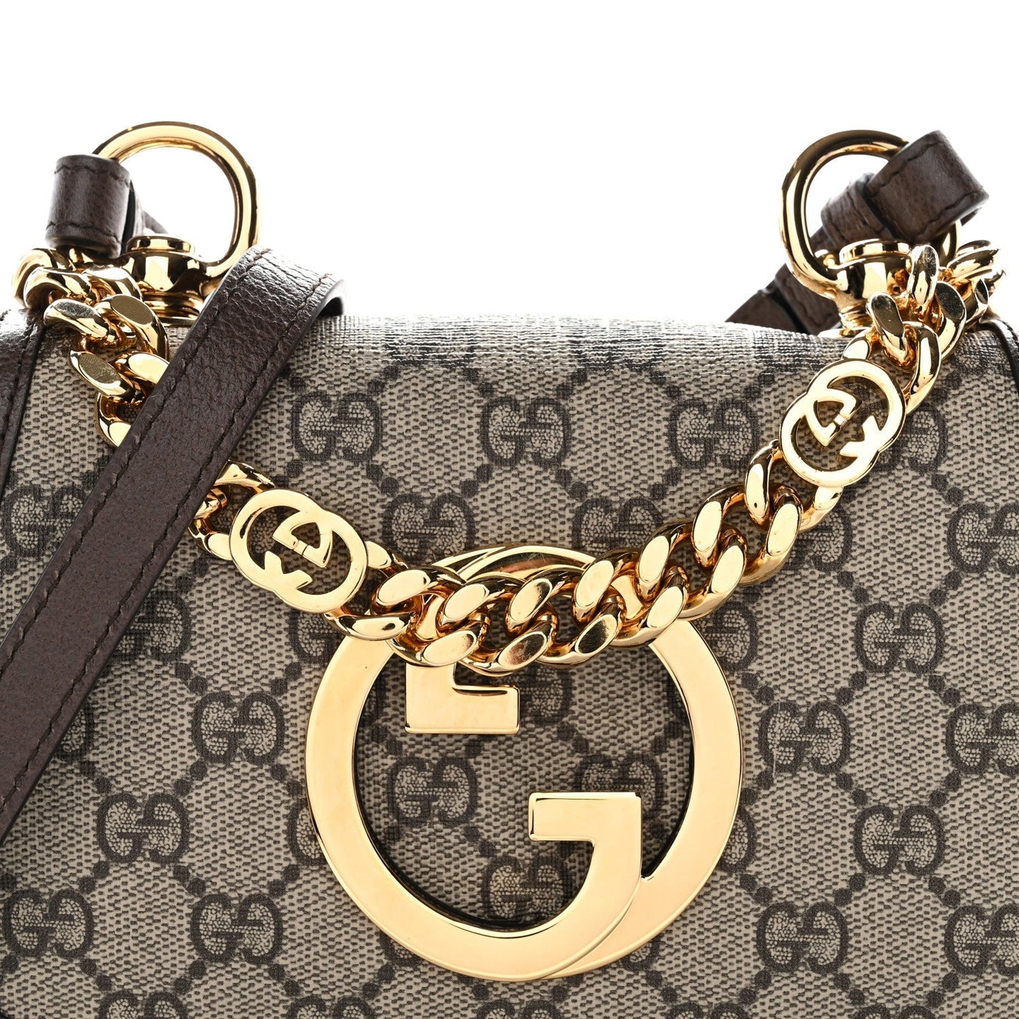 GG Supreme Monogram Textured Dollar Calfskin Mini Blondie Chain Shoulder Flap Bag Beige Ebony New Acero