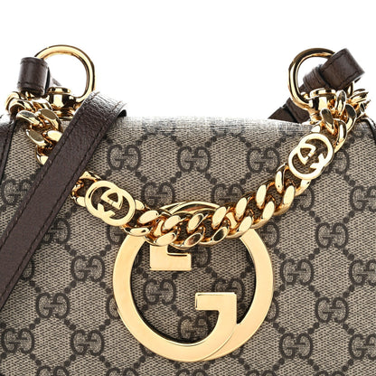 GG Supreme Monogram Textured Dollar Calfskin Mini Blondie Chain Shoulder Flap Bag Beige Ebony New Acero