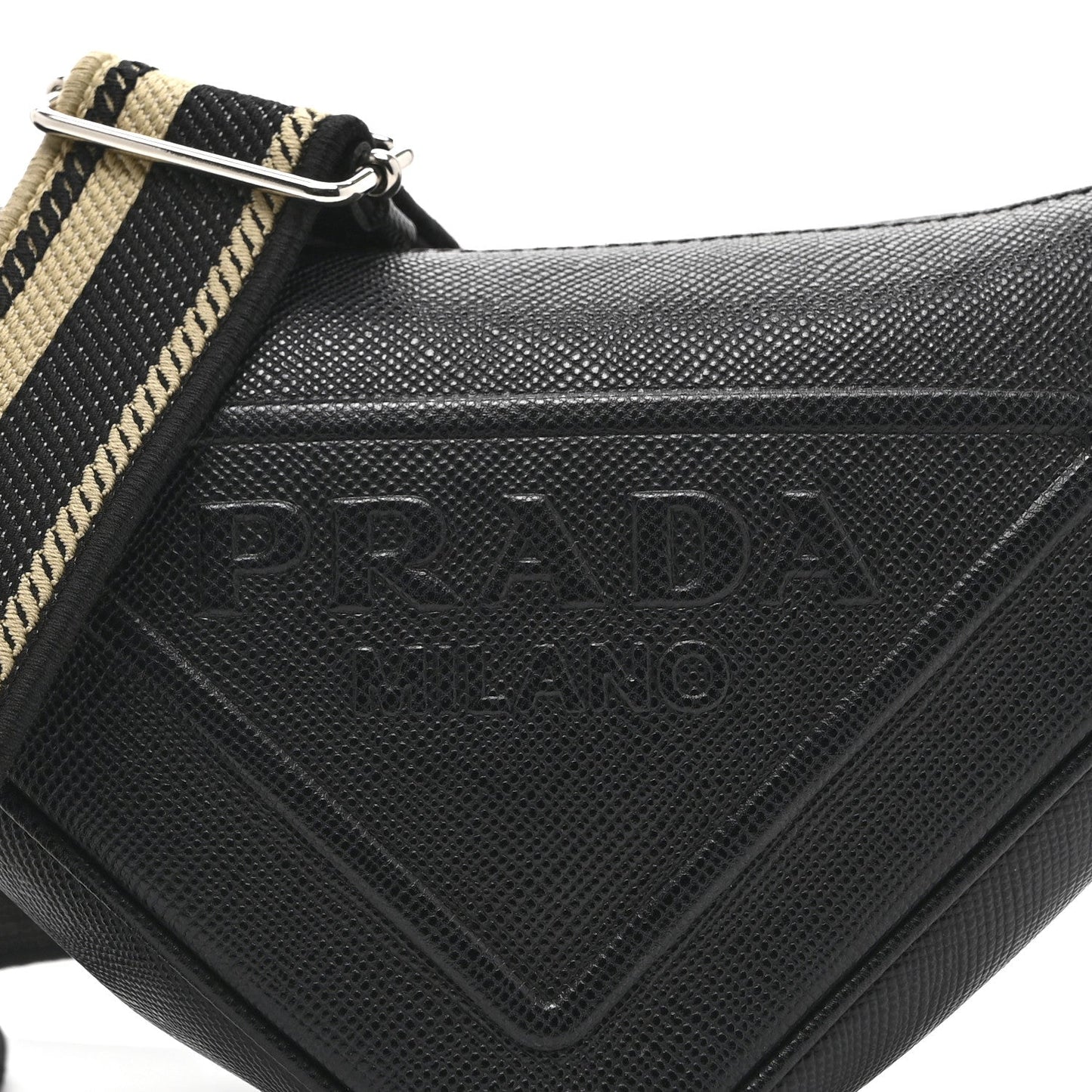 Saffiano Cuir Triangle Logo Embossed Triangle Shoulder Bag Black