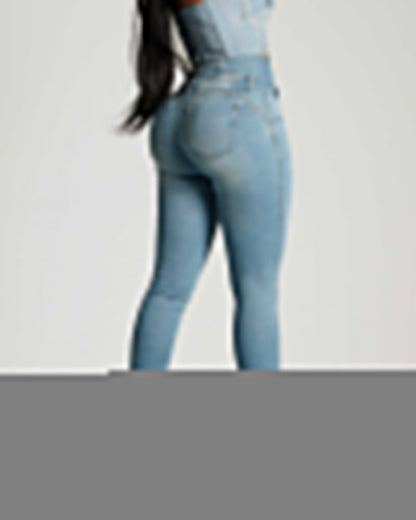 High-Waisted Back-Zip Skinny Jeans