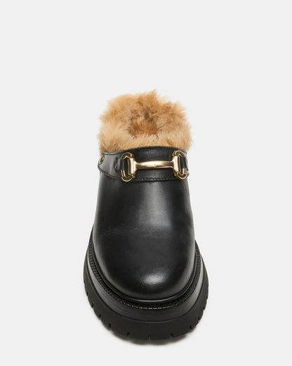 Erba Faux Fur Black Leather