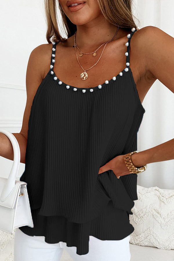 Camisola plisada de gasa con perlas