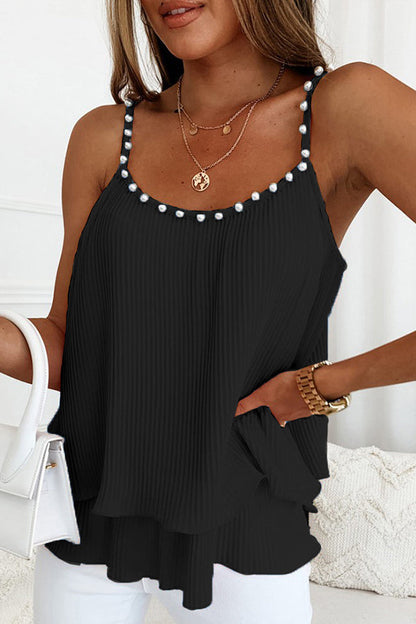 Camisola plisada de gasa con perlas